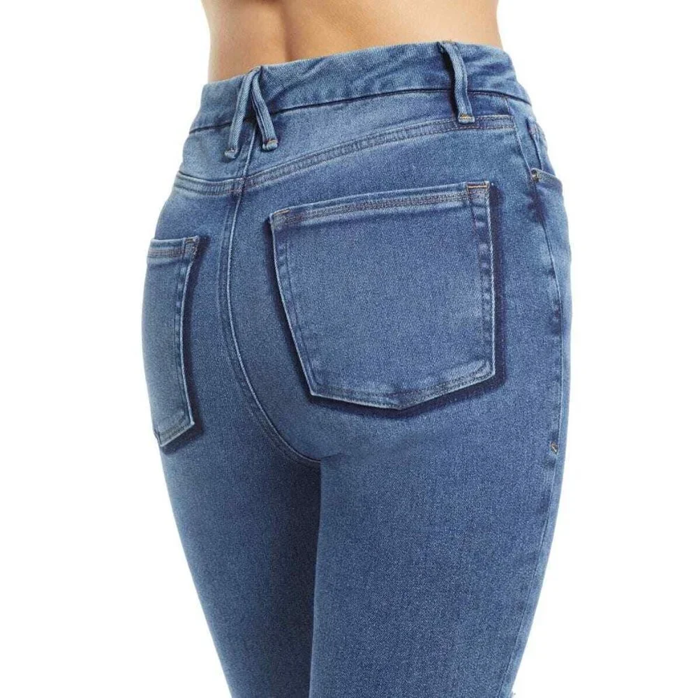 Good American Good Waist Ripped Crop Skinny Jeans in Blue855 - Picture 5 of 15